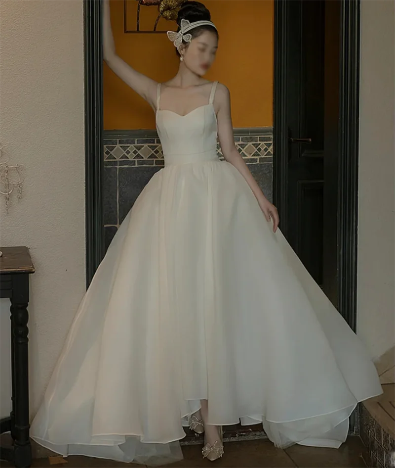 2022 spalline senza maniche abito da sposa a cuore senza schienale semplice pianura gonfio vestido sposa abito da ballo Vestidos De Novia