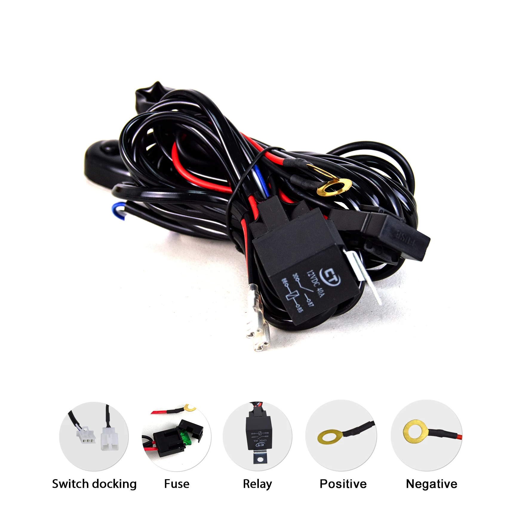 Car 12V 40A LED Work Light Bar Wiring Harness Relay Kit Offroad Truck 4x4 SUV UTV Driving Fog Light Wire Fuse Switch 1 2 4 Leads