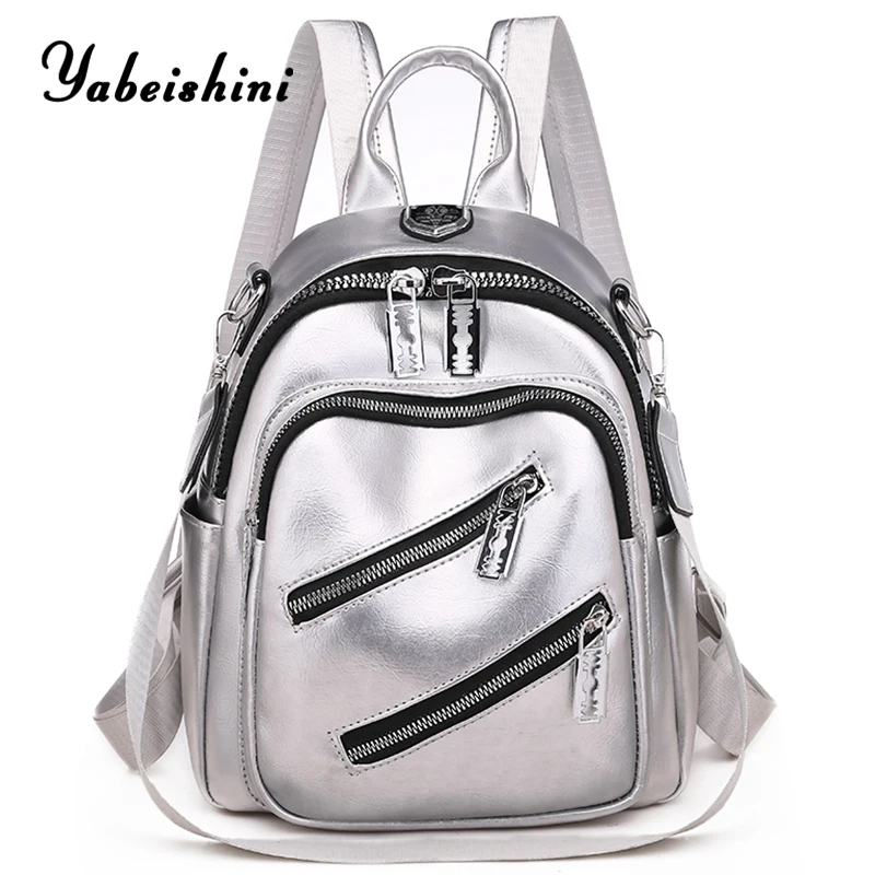 

YABEISHINI High Capacity Double Zipper Leather Backpacks Bags For Women Female Shoulder Bag Multifunction Traveling Backpack