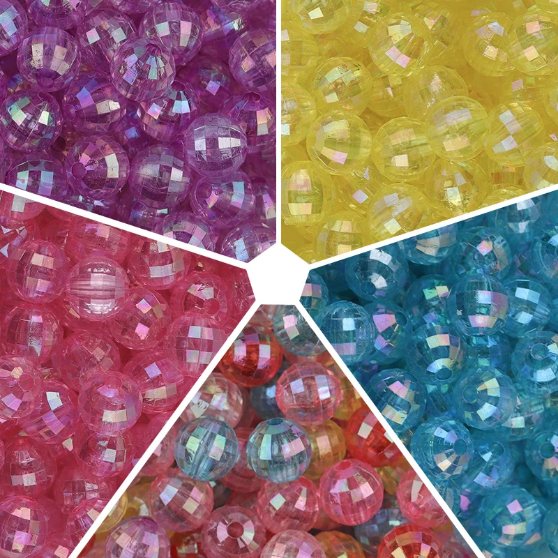 100pcs/lot Ball Beads Acrylic Facted Losse Beads For Handmade Necklace Bracelet AB Color DIY Jewelry Making Supplies Findings