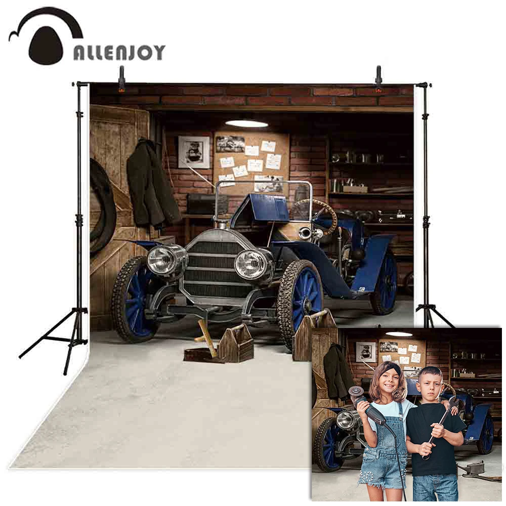 Allenjoy photography background retro car repairs garage tool workshop backdrop photocall photobooth prop printed photophone