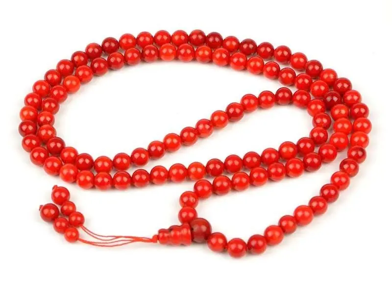 

Tibetan 19 Inch 108 Beads Red Coral Prayer Mala for Mantra Meditation Buddhist Spiritual Practice
