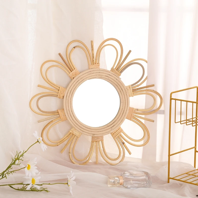 

Woven Rattan Dressing Mirror Innovative Art Decoration Makeup Mirrors Bathroom H55A