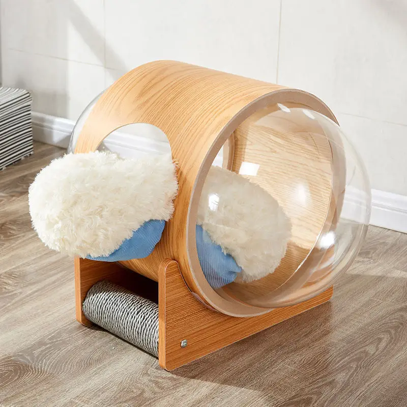 Acrylic Cat space capsule Pet house space wooden starry sky ufo winter warm pet house cats Puppy four seasons Cat Bed for Gifts