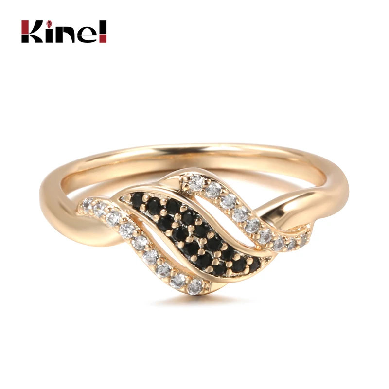 Kinel Hot Vintage Ringen Zwart Natuurlijke Zirkoon Wit Kristal 585 Rose Gold Ring Voor Vrouw Bruiloft Mode Sieraden 2021