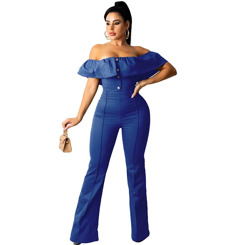 

Sexy Ruffles Off Shoulder Rompers Womens Jumpsuit Festival Clothing One Piece Outfits Loose Wide Leg Pants Ladies Jumpsuits Club