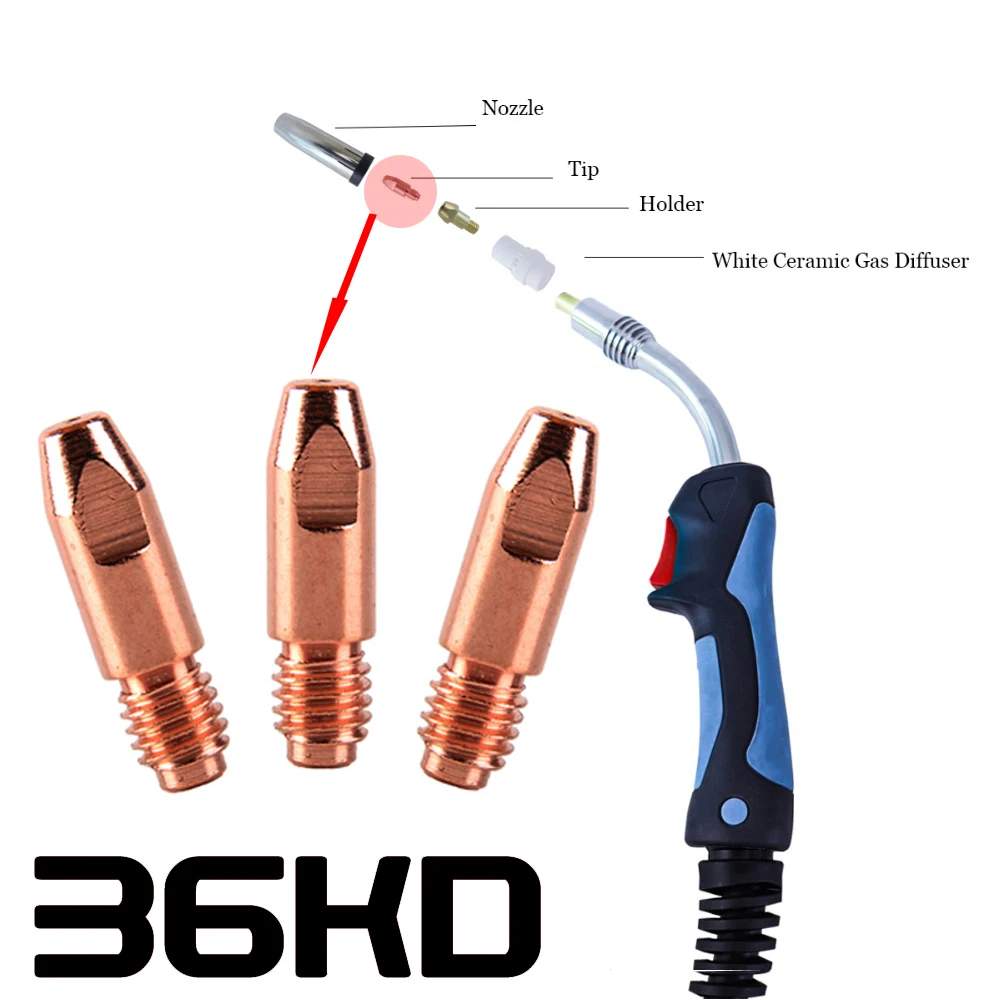 용접 토치 팁 소모품, 접촉 팁, MIG, MAG CO2, 가스 용접 액세서리, M8 * 30mm, 0.8, 1.0, 1.2, 1.4, 1.6mm, 36KD