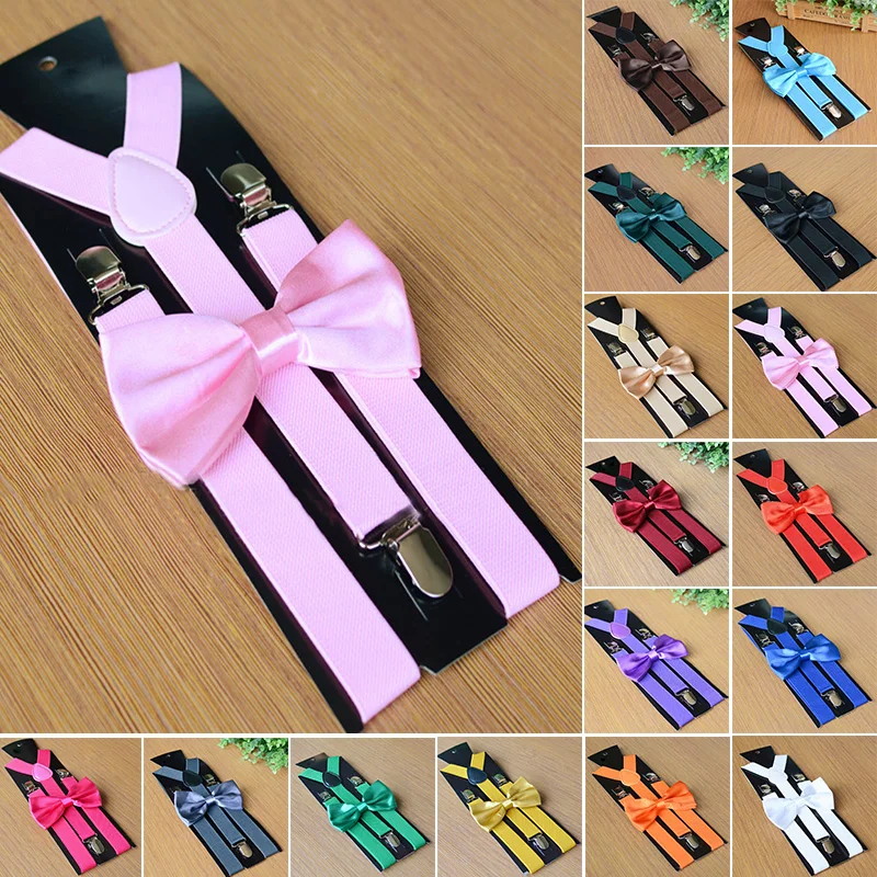 Suspensórios ajustáveis com Bow Tie Set para homens e mulheres, moda Bow Tie Braces, gravatas de casamento, acessórios para meninos e meninas