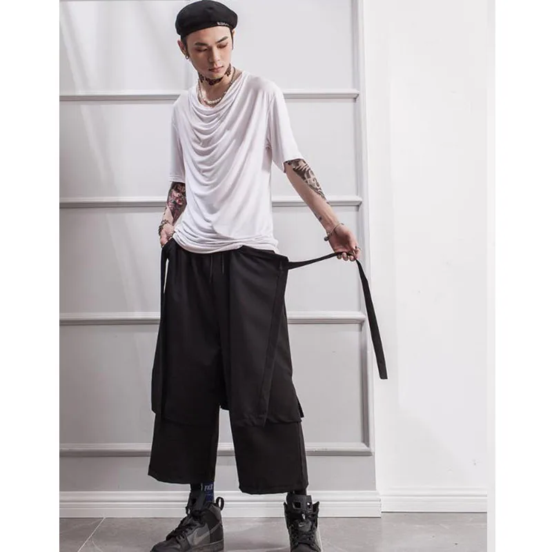 

Original tide brand casual pants male dark style wide leg pants male nine-point skirt pants large size spring and summer thin hi