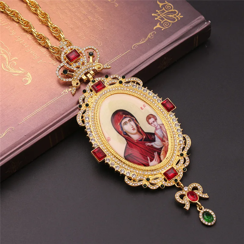 Orthodox Cross Jesus Crucifix Pendant Virgin Mary Religious Jewelry Pectoral Cross Prayer Articulos Catolicos крест в машину