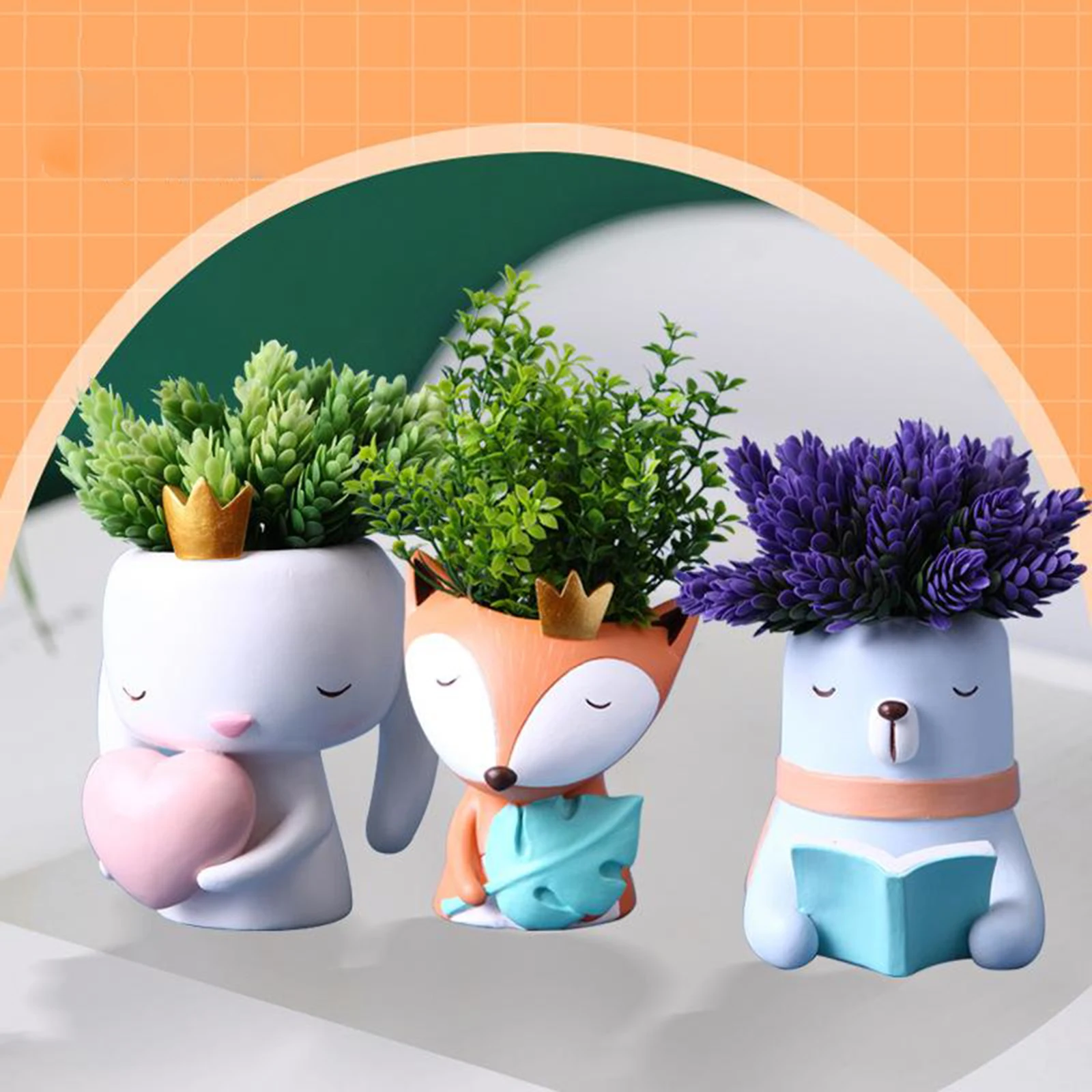 Resin Bunga Pot Vas Hewan Patung Kaktus Succulent Planter Indoor