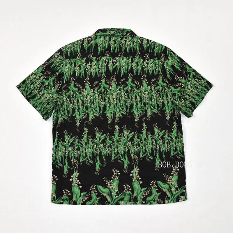 BOB DONG Lily of the Valley Cuban Collar Hawaiian Shirts Floral Short Sleeve Tee