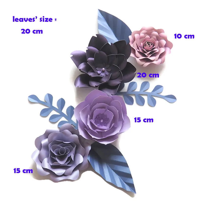 

DIY Giant Paper Flowers Backdrop Artificial Handmade Purple Blue Flower 4PCS + 4 Leaves Wedding & Party Deco Home Decoration