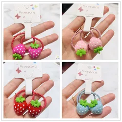 2Pcs Strawberry Hair Accessories Children Rubber Bands Scrunchies Elastic Hair Bands Girls Headband Decorations Ties Gum