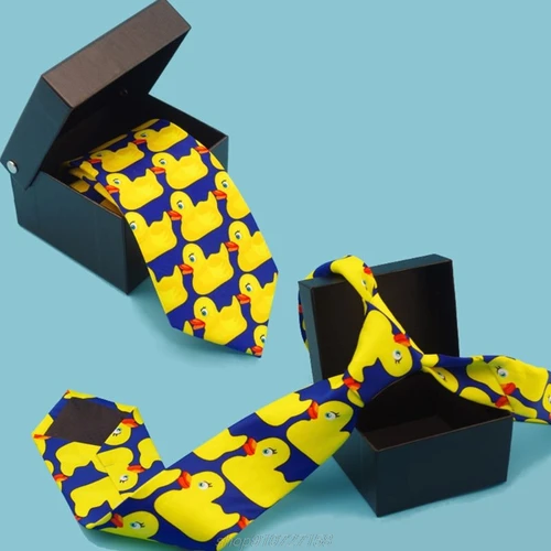 Imagen 1 del producto Corbata con estampado de pato amarillo para hombre y mujer, corbata de imitación de seda, traje de negocios para fiesta de Cosplay, corbatas para espectáculo MY28 21, envío directo