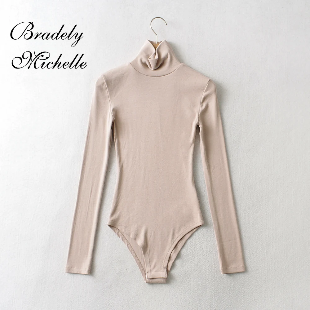 BRADELY MICHELLE Autumn Spring Casual Turtleneck Long-sleeve Knitted Bodysuits Women New Fashion Solid Jumpsuits