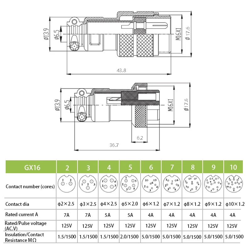 Gx16-conector universal 2/3/4/5/6/7/8/6/7 pinos macho e fêmea 16mm, conectores de aviação, 1 conjunto