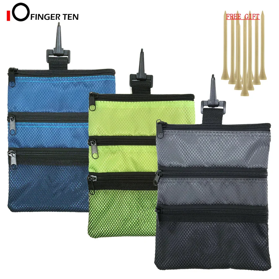 Durable Nylon Golf Pouch Bag Balls Valuables Holder with 10 Pcs Free Bamboo Golf Tees for Men Women