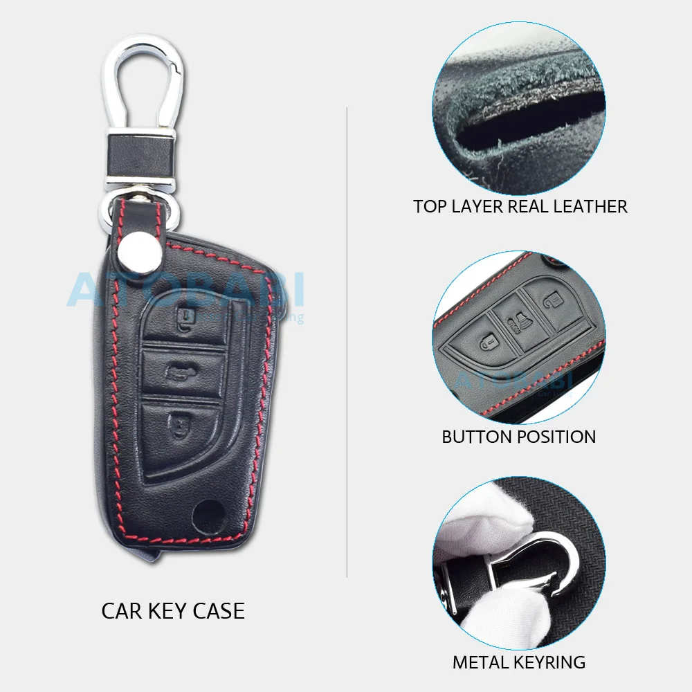 Leather Car Key Cover Bag For Toyota Hilux Vigo Camry Corolla Verso Auris Flip Remote Fobs Shell Protector Case Auto Accessories