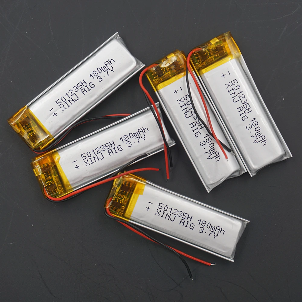 XINJ 5pcs 3.7V 180mAh Polymer Li Battery Lipo Cell 501235 For Headphones Bluetooth Speaker Glasses DIY Toys  Sat Nav  LED Light