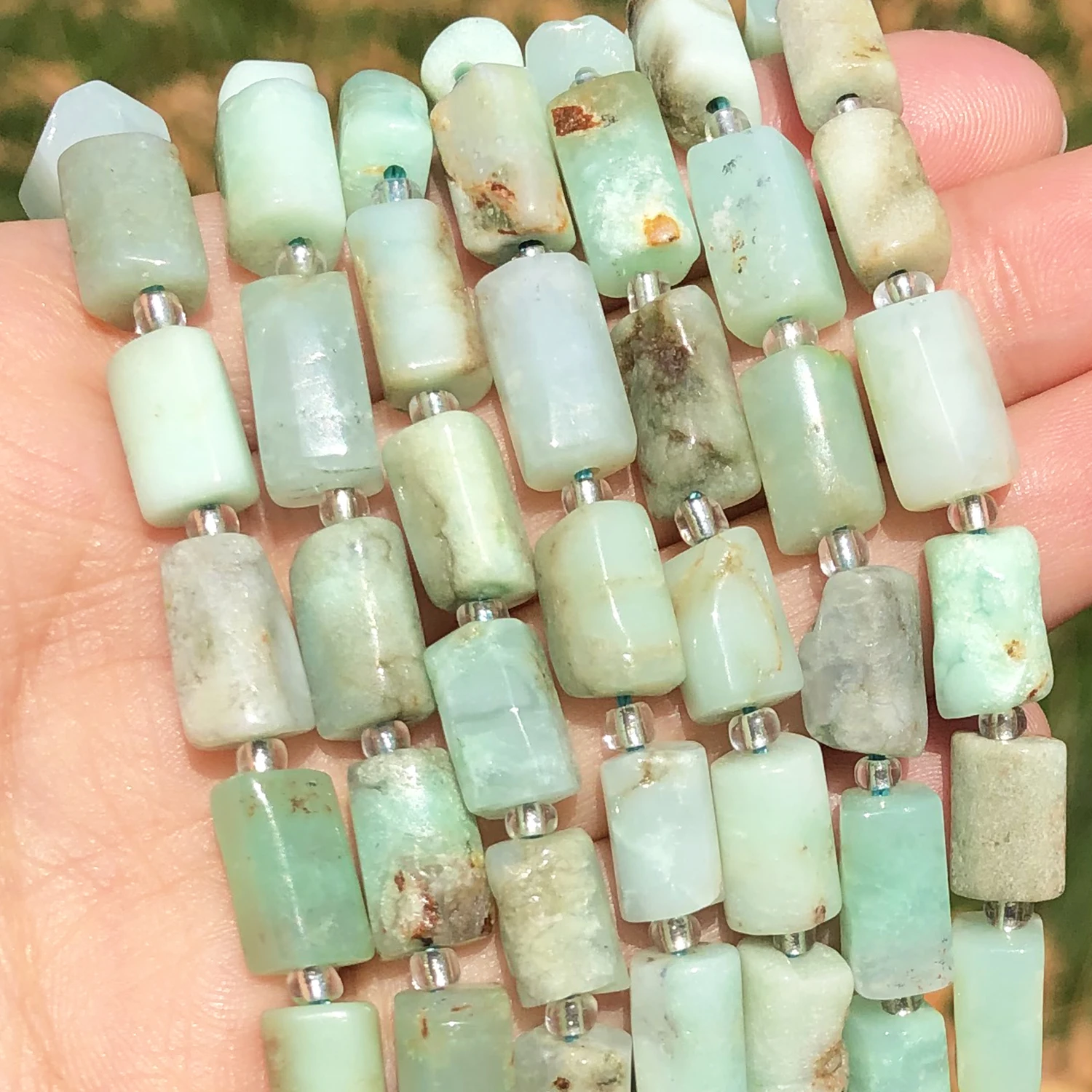 Natural Stone Chrysoprase Australian Jades Loose Faceted Cylinder Gemstone Spacer Beads for Jewelry DIY Making Bracelet Earrings