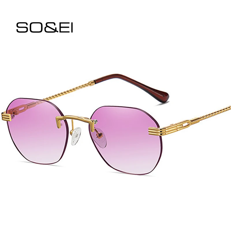 

SO&EI Vintage Metal Round Polygon Sunglasses Women Fashion Rimless Gradient Eyewear Men Oval Colorful Sun Glasses Shades UV400