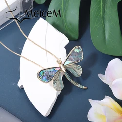 Meicem Women Insect Dragonfly Pendant Necklace Natural Abalone Shell 2022 New Unique Design Mother's Day Gift Women's Necklaces