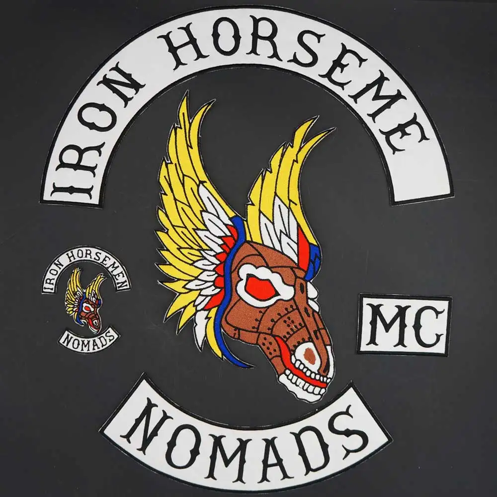 Iron Horse Nomads MC Large ricamo Patch Biker Badge per abbigliamento Hat Bags Iron on Backing