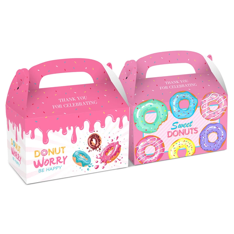 12Pcs Candy Box Pink Papaer Boxes Donuts Party Supplies Treats Kids Gifts Donuts Box Bags Baby Shower Girl Birthday Party Decor