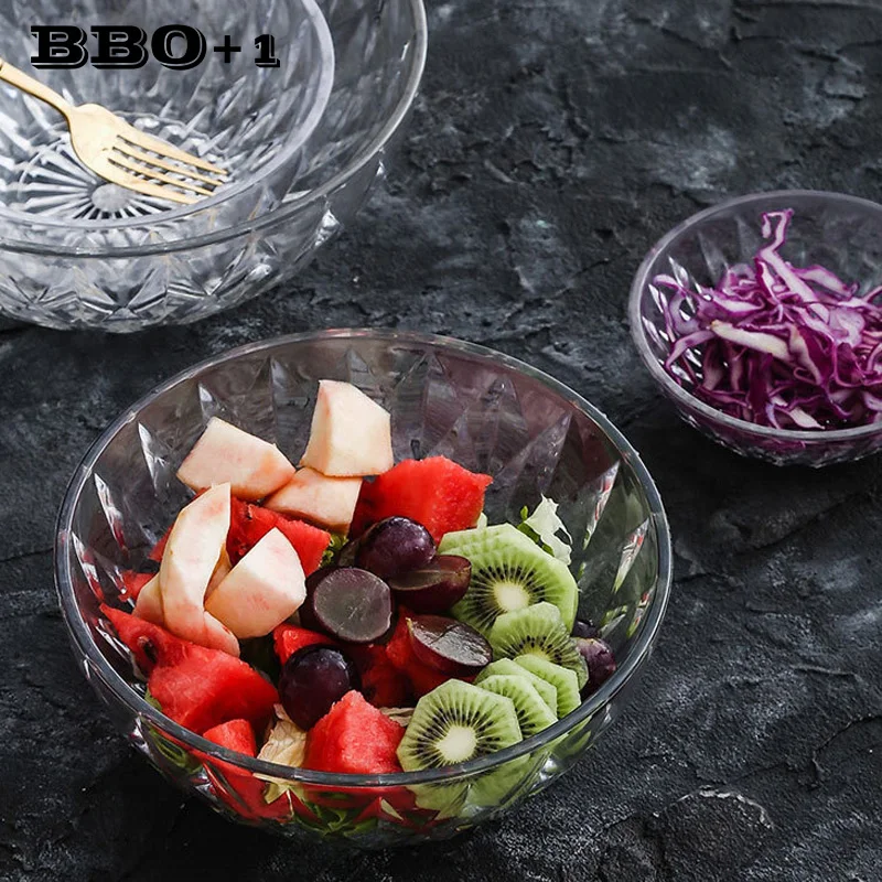 Creative Plastic Salad Bowl Tableware Fruit Vegetables Acrylic Clear Bowl Round Dinner Kitchen Dinnerware Multi Size Cookware