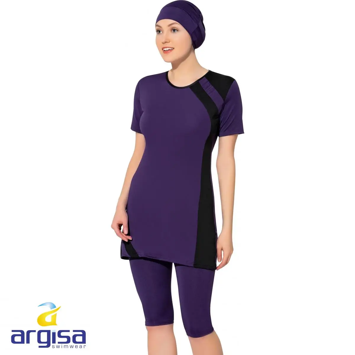 Argisa 7520 Half Sleeve Piece Semi Burkini Muslim Swimwear 36-52 Plus Size Hijab Islamic Swimsuit Fashion Turkey Women Cover