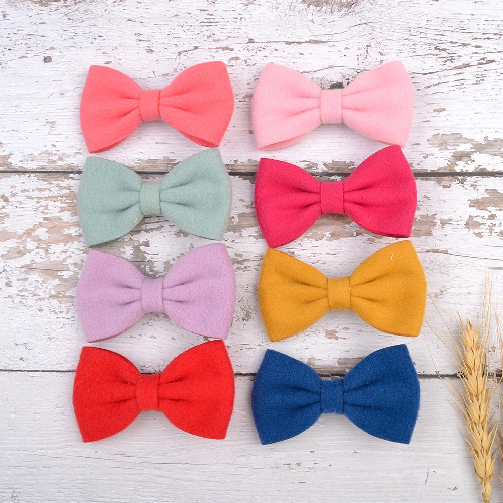 

32pc/lot New 3inch Felt Hair Bows With Clips For Girls Hairpins Boutique Solid Felt Bows Hair Clip Handmade Kids Bowknot Clip