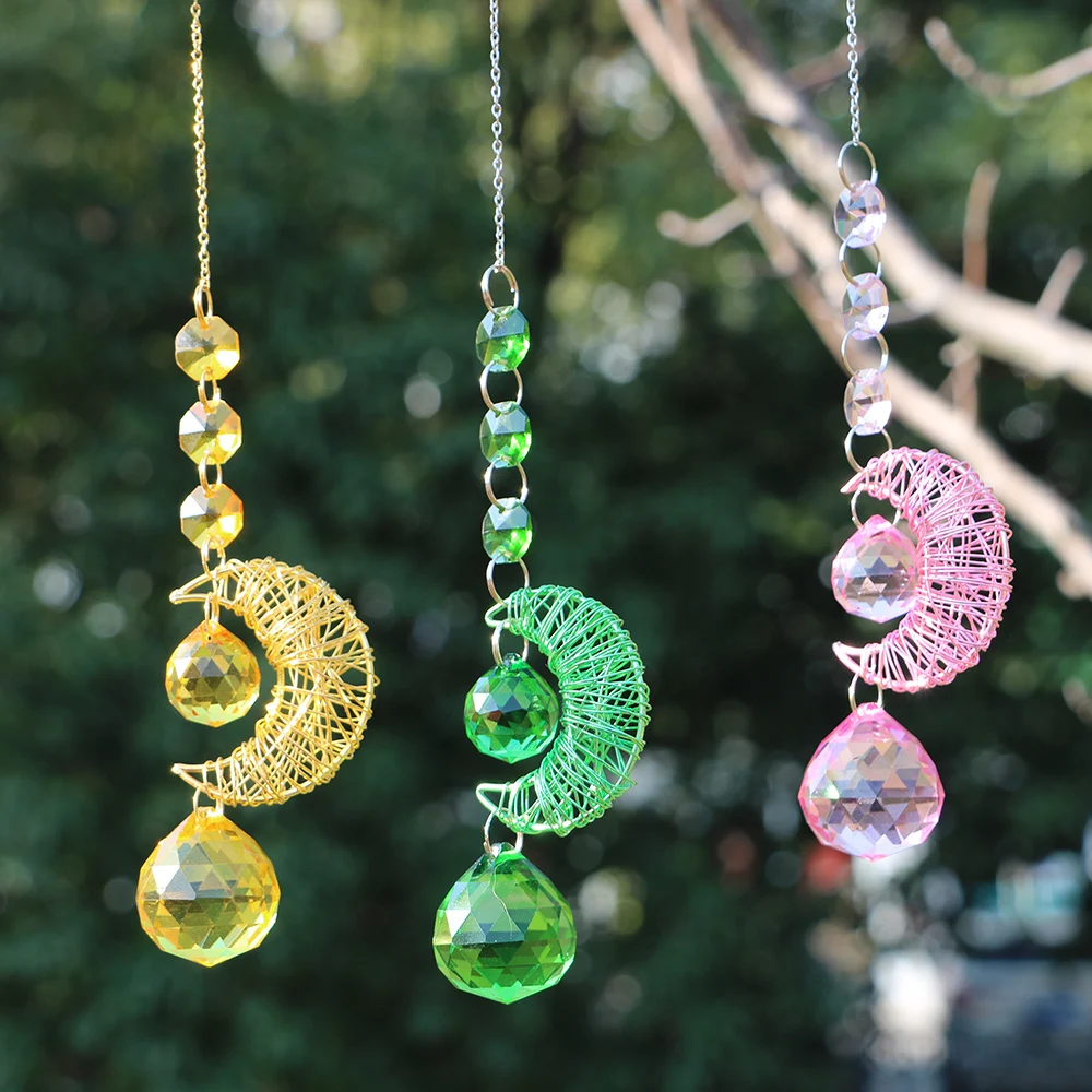 

1PCS Moon Crystal Suncatcher Hanging Ball Prism Ornament Rainbow Pendant Home Garden Decor Car Decor Crystal Wind Chime Pendant