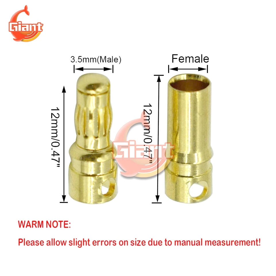 10/20pcs 3.5mm Banana Plug Connector Gold-Plated Bullet Male Female Banana Connector ESC RC Battery Motor Speed Control Plug New