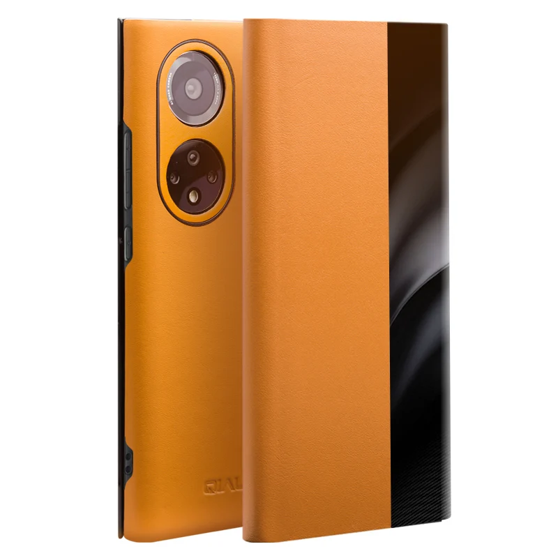 

Luxury Ultrathin Flip Genuine Leather Phone Cover For Honor 50 Pro Business View Window Lens Full Protection Case For Honor50