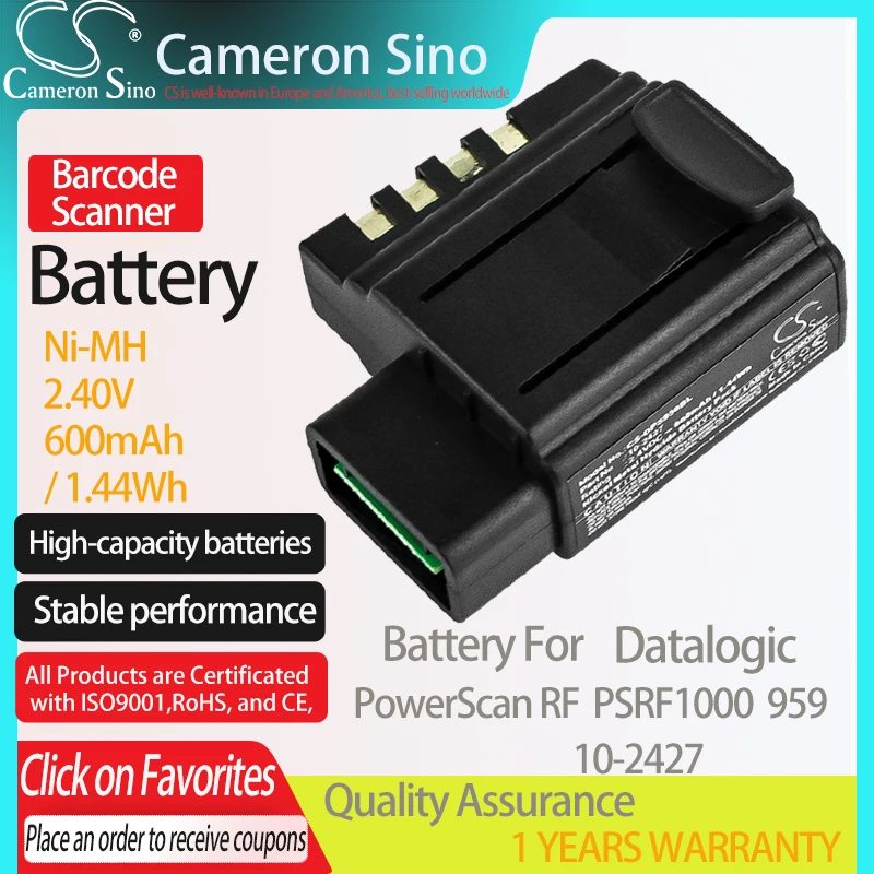 CameronSino Battery for Datalogic PowerScan RF PSRF1000 959 fits Datalogic 10-2427 Barcode Scanner battery 600mAh 2.40V Ni-MH