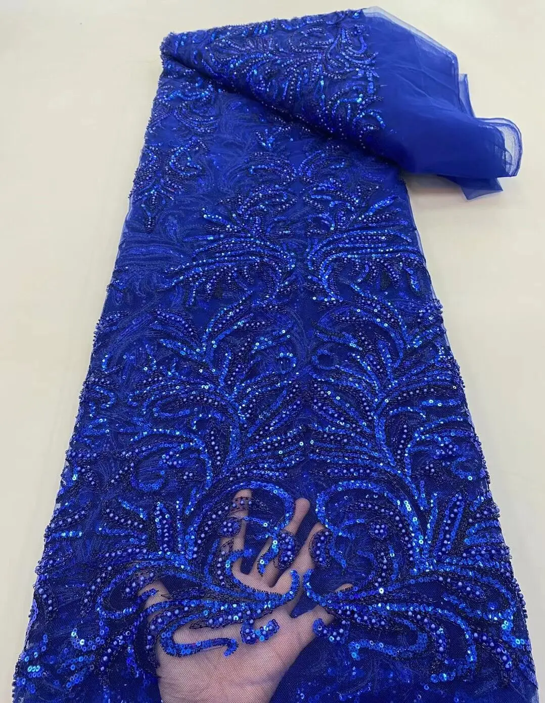 

Sequins and beads Tulle Lace African J-888681 Lace Fabric High Quality Nigerian French Net Lace Fabric For Party Wedding