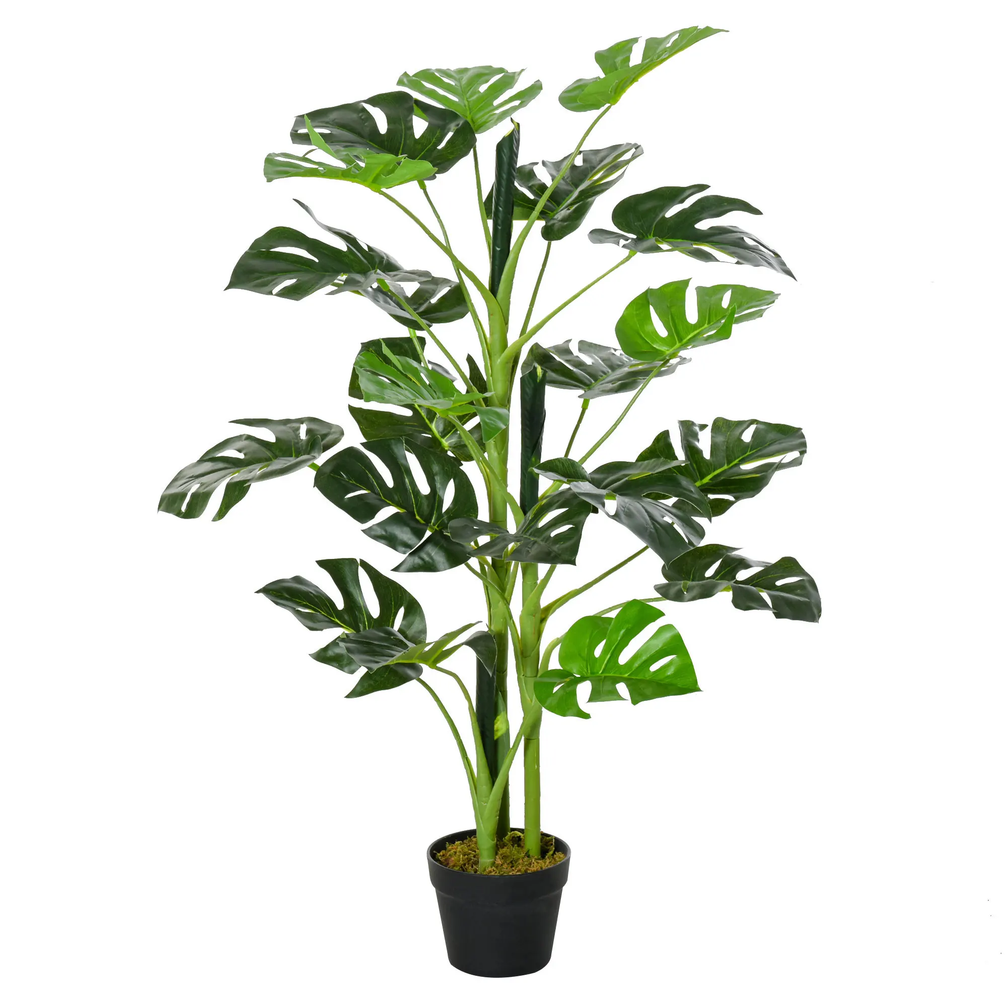 Outsunny Artificial plant Monstera with pot synthetic Tropical tree with 21 leaves and for house in Green Ø 16x100 cm