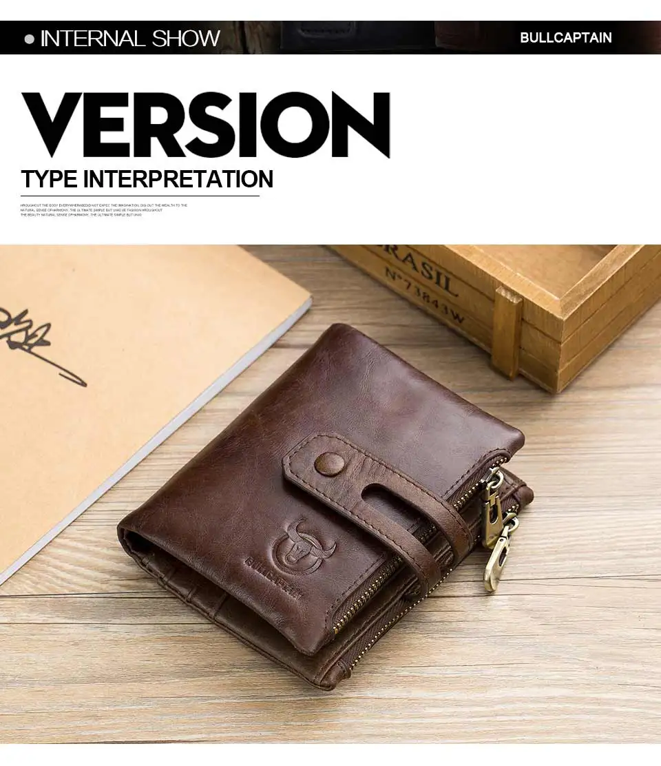 Bull captain Echt leder RFID Männer Brieftasche Kredit Visitenkarte halter Doppel reiß verschluss Rindsleder Brieftasche Geldbörse Carte ira 021 – Detail 4