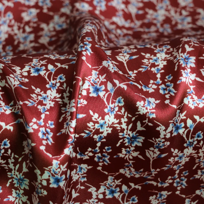 By Meter Retro Floral Fabric For Dress Shirt Scarf DIY Charmeuse Satin Material