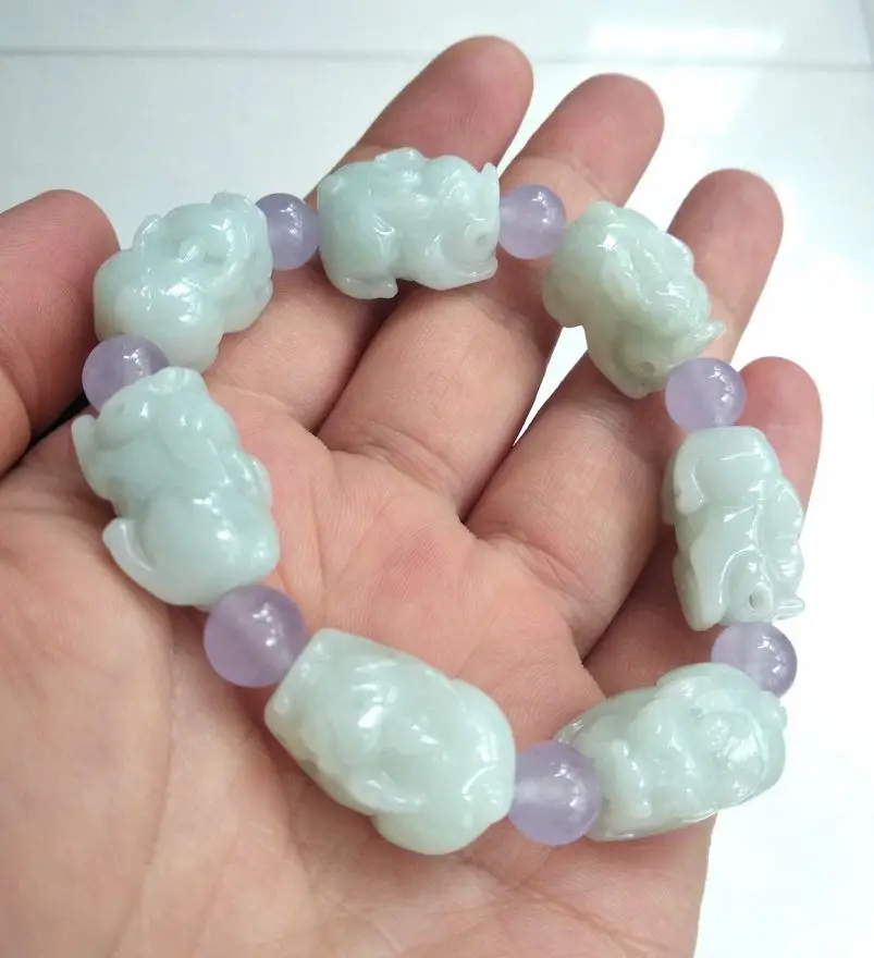 

Natural Jade Bracelet Jadite Carven FOO Dog Bangle Lucky Talisman