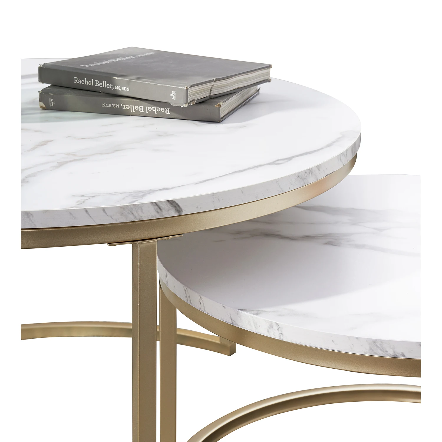 EGOONM 2 Stück moderner Couchtisch mit Marmorstruktur für Wohnzimmer, Sofa, seitlicher runder Couchtisch, 2-in-1 – Detail 14