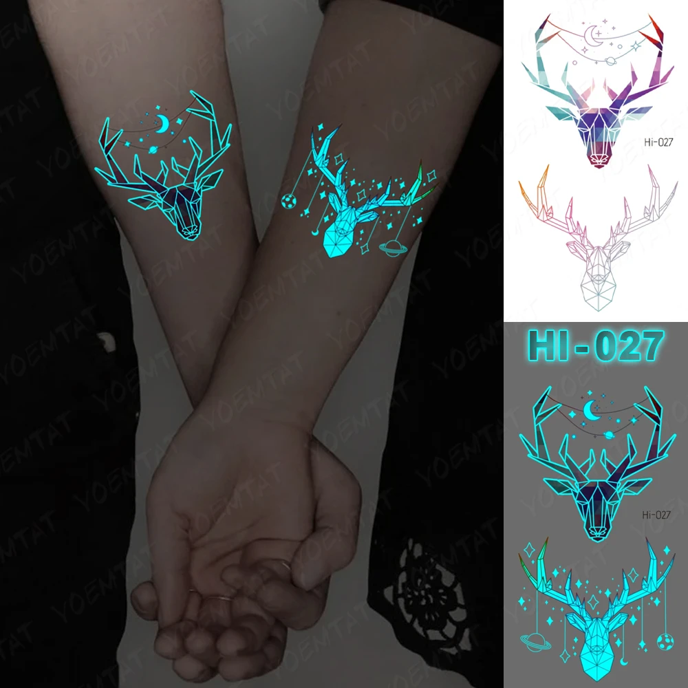 Wholesale Blue Luminous Glow Tattoo Sticker Deer Glowing Snake Waterproof Temporary Tatoo Wrist Fake Tatto For Body Art