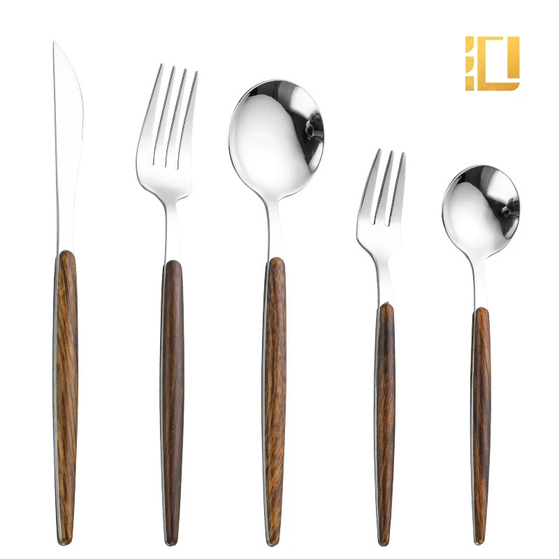 Eco Friendly Steak Knife Tableware Set Stainless Steel Wooden Handle Tableware Knife Fork Spoon Cutlery Home Banquet Tableware image 4