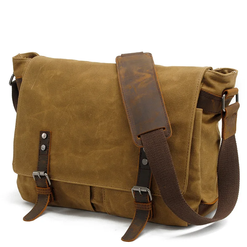 

Ruil Men Retro Oil Wax Leather Canvas Outdoors Shoulder Bag Waterproof Vintage Cross Messenger Bags