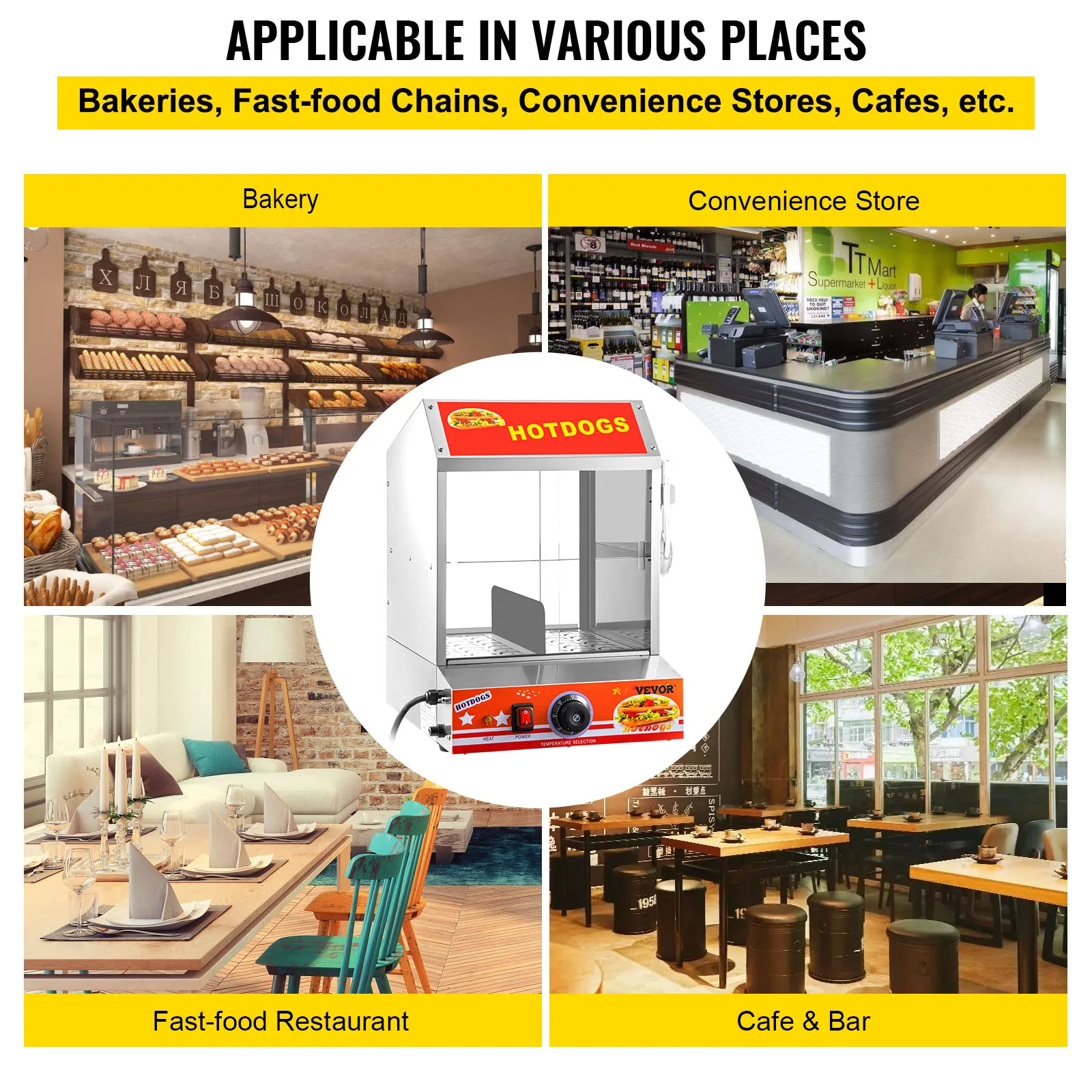 VEVOR 2ชั้นฮอตดอก Steamer ทำความสะอาดง่ายสแตนเลส Spacious ไฟฟ้า Bun อุ่นหม้อหุงข้าวกระจกนิรภัยสไลด์ประตู