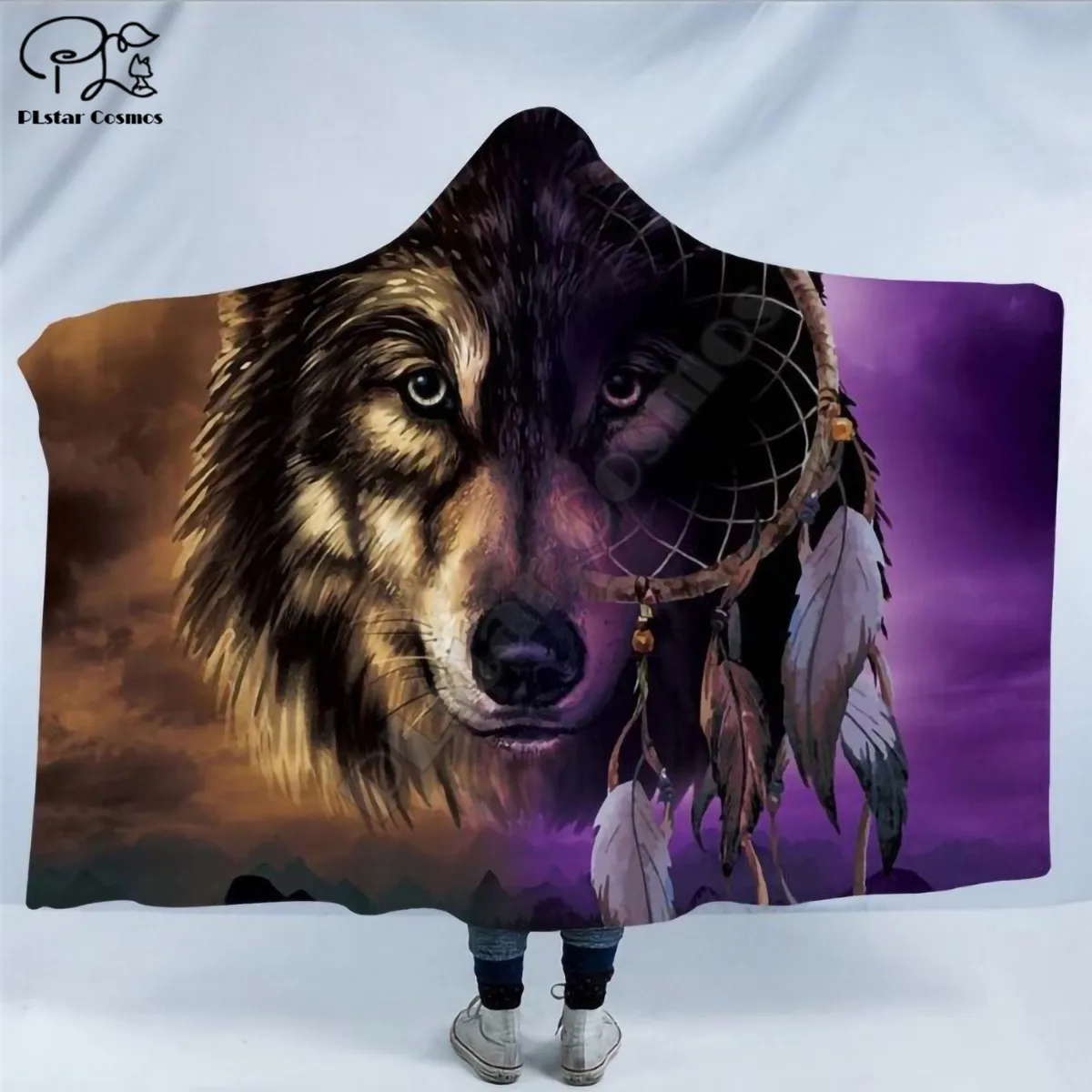 

Galaxy wolf puppy Character Hooded Blanket Adult colorful child Sherpa Fleece Wearable Blanket Microfiber Bedding style-4