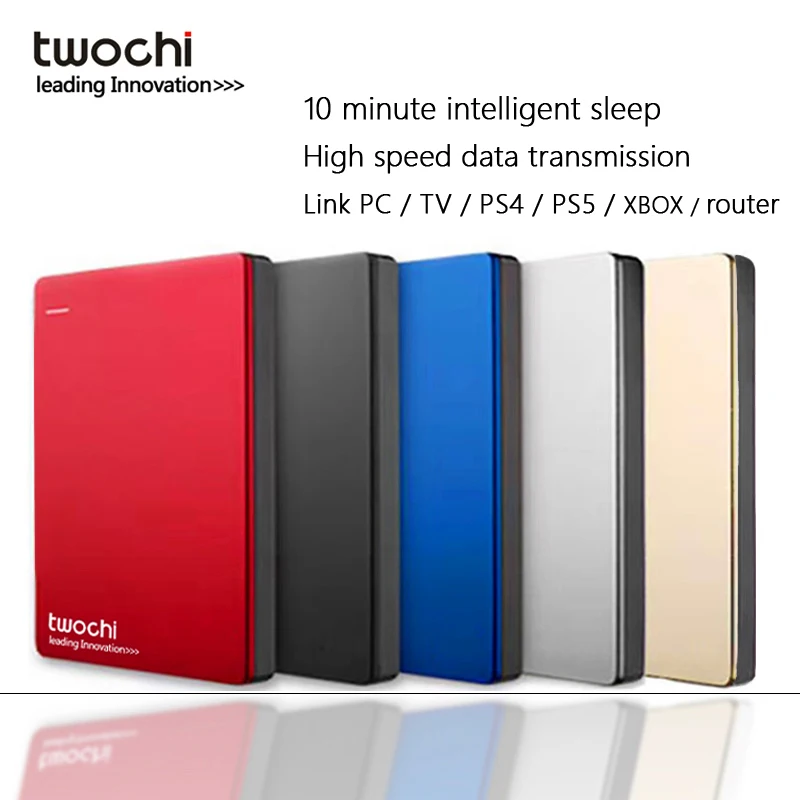 2TB 1TB TWOCHI'' External Hard Drive USB 3.0 Colorful Metal HDD Portable 500GB Storage For PC, Mac,Tablet, Xbox, PS4, PS5, TV