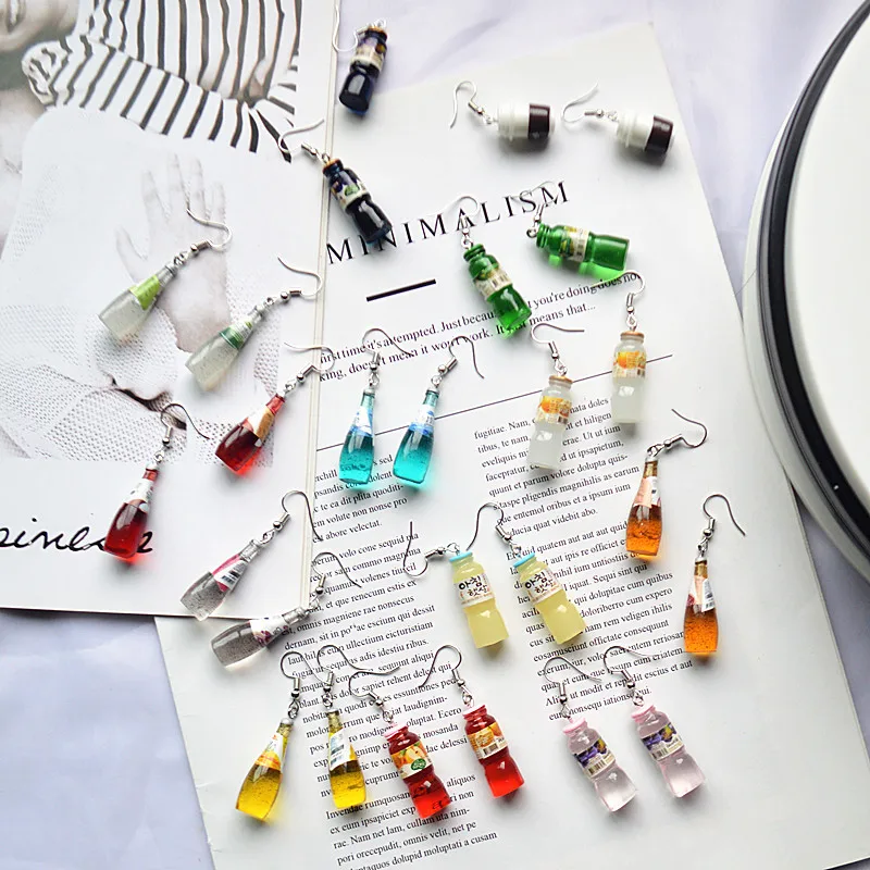 Fashion Novelty New CHIA Seeds Wine Bottle Earrings Women Cute Mni Drink Beer Drop Earings Girls Jewelry Party Gift