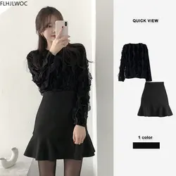 Cute Mini Skirts New Female Clothes Hot Women Korean Preppy Style Autumn Basic High Waist Black A Line Ruffled Skirt